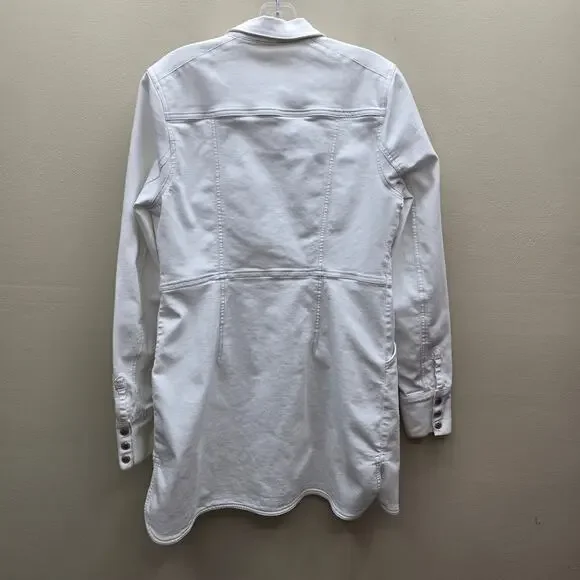 Free People Dynamite White Denim Mini Shirt Dress Snap Front Long Sleeves SZ Med - Picture 7 of 7